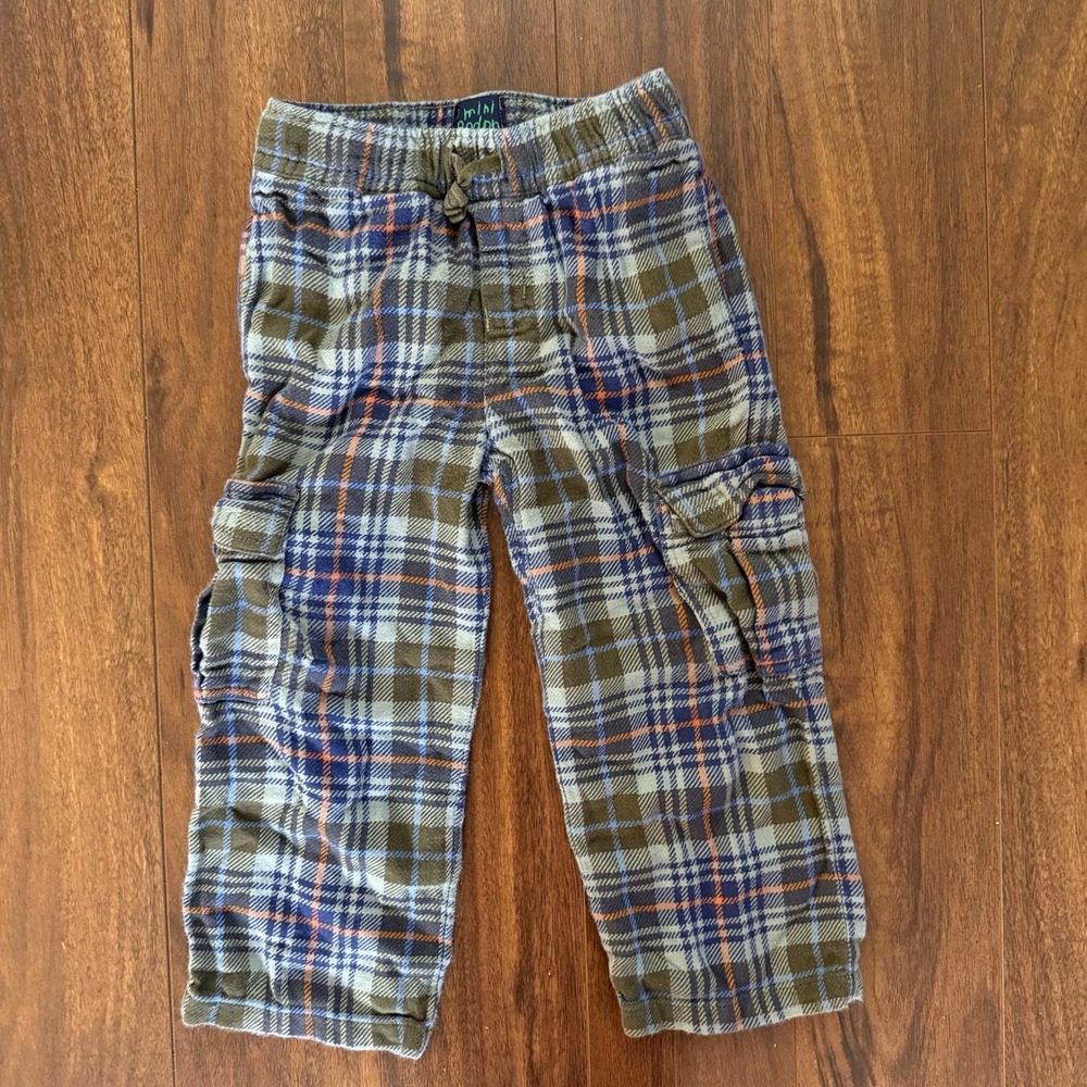Mini Boden Boys 4-5Y Plaid Cargo Pants Flannel Tartan Drawstring Waist